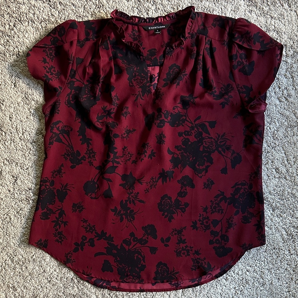 41 Hawthorn Burgundy Floral Blouse